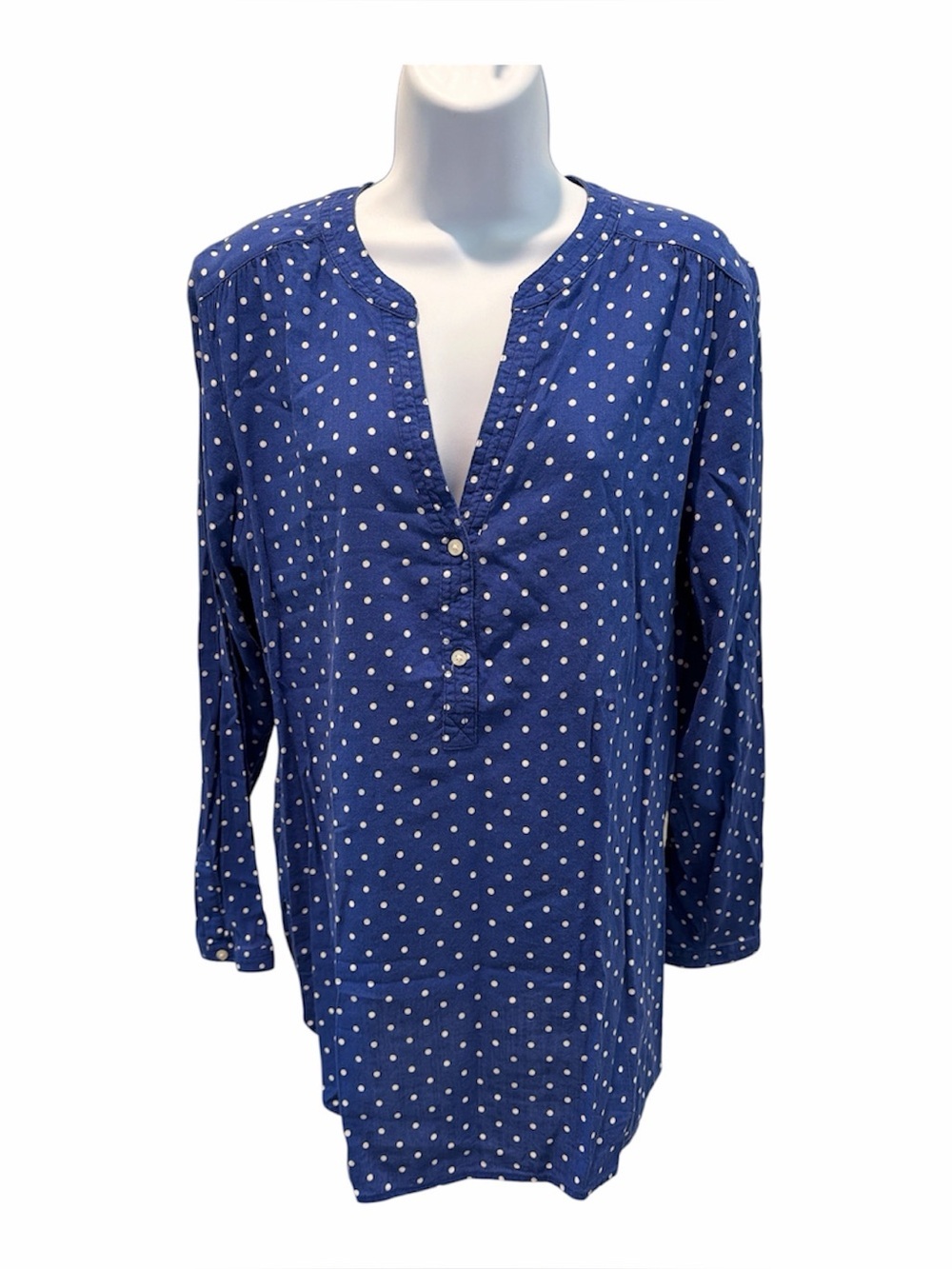 OLD NAVY Blue & White Polka Dot Tunic Blouse size large